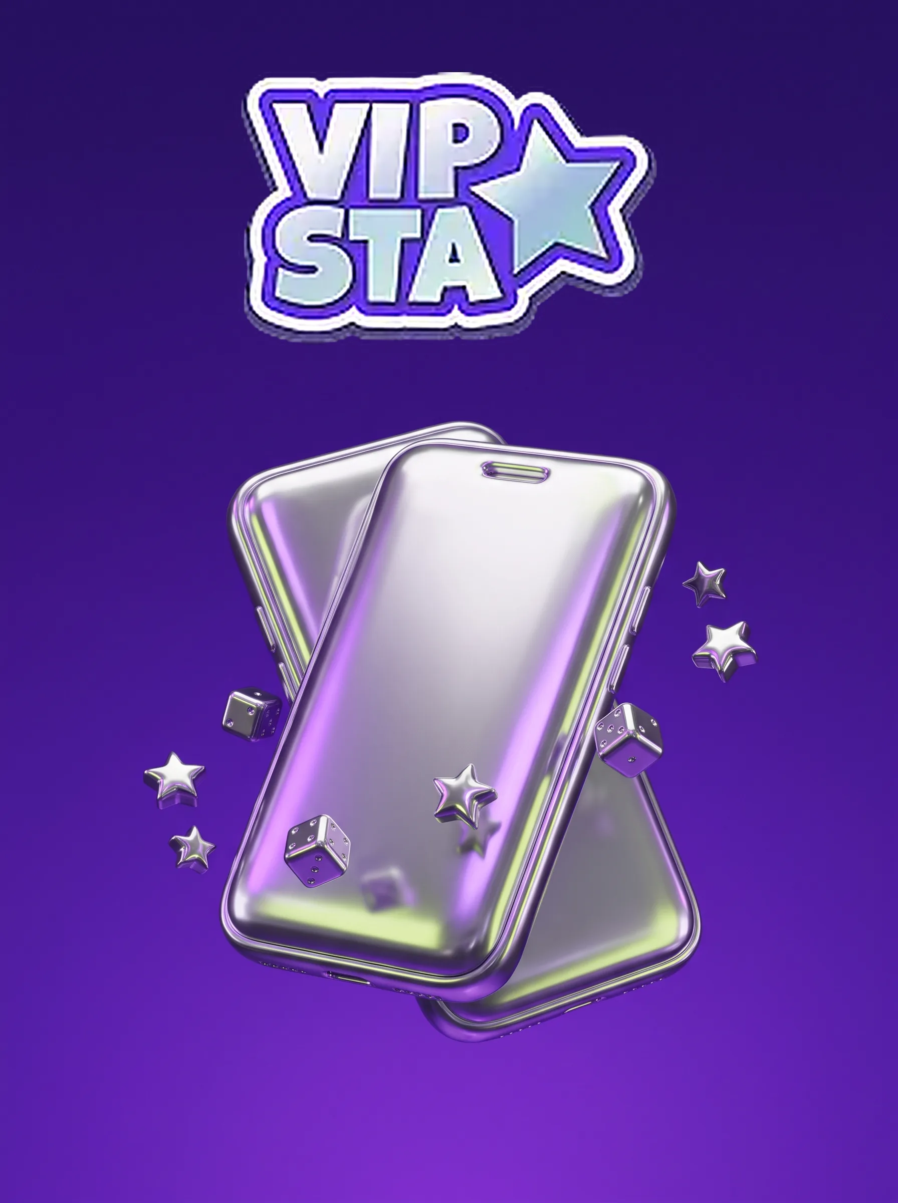 Silberne Smartphones mit Sternen und Würfeln im Vipsta-Design